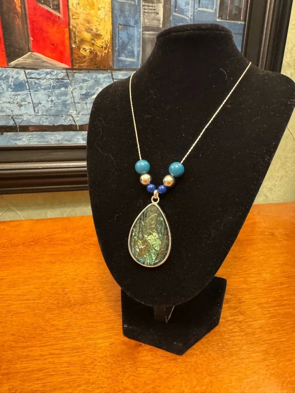 Teardrop Blue Green Pendant Necklace - Women Jewelry